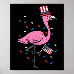 Poster 4 juillet Flamant rose Us Drapeau Oiseau Patriotiq