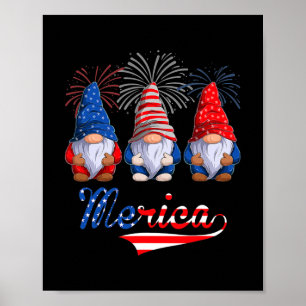 Poster 4 juillet Gnomes Kid Patriotic Gnomes US Drapeau