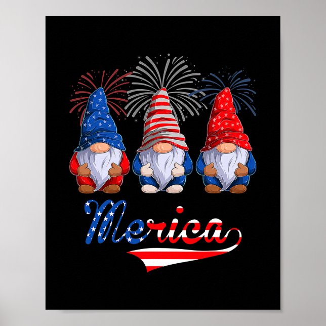 Poster 4 juillet Gnomes Kid Patriotic Gnomes US Drapeau (Devant)