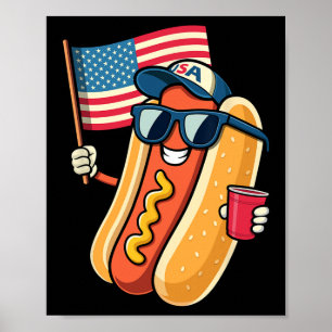 Poster 4 juillet Hotdog Drôle Quatre Juillet Patriotique