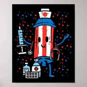 Poster 4 juillet Infirmière Pirate Funny America Scruter