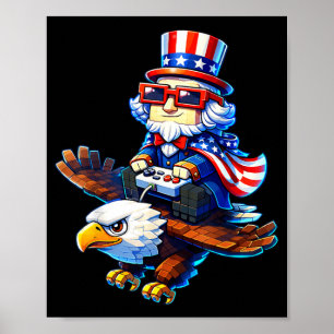 Poster 4 juillet joueur patriote Oncle Sam Rétro Pixel