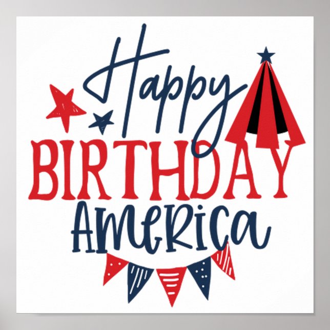 Poster 4 juillet Joyeux anniversaire de l'Amérique (Devant)
