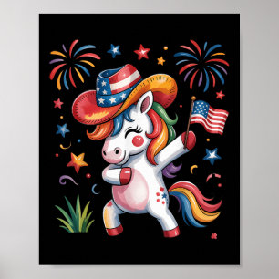 Poster 4 juillet mignonne Unicorne Dab Rouge Blanc Bleu F