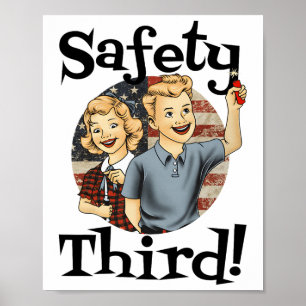 Poster 4 juillet Patriotique Fireworks Safety Third Vinta