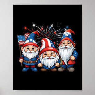 Poster 4 juillet Patriotique Gnomes Drapeau Américain Usa