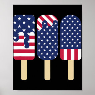 Poster 4 juillet Popsicle Patriotic American Flag Memor