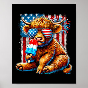 Poster 4 juillet Vache Popsicle Feu d'artifice Usa Americ