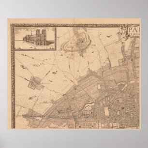 Poster 4 Panneaux Sepia de Rochefort Paris Carte Frame 1
