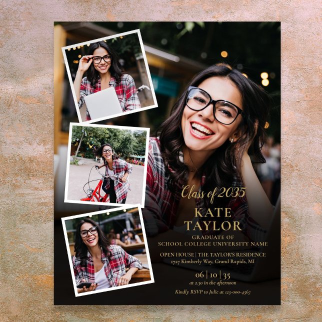 Poster 4 Photo Collage Gold Graduation Party Signale (4 Photo Collage Gold Graduation Party Sign)