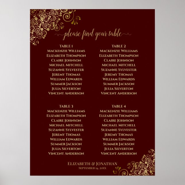 Poster 4 Table Gold Frills Mariage Siege Graphique Auburn (Devant)