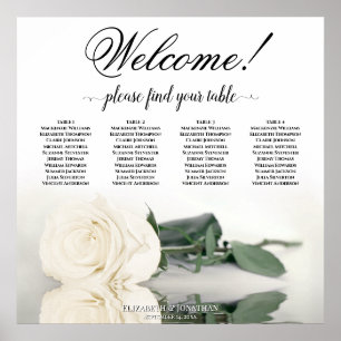Poster 4 Table Rose blanche Élégante carte de mariage