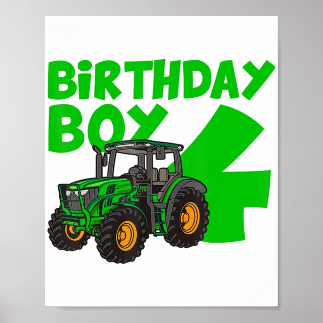 Poster 4e anniversaire Boy Tractor Ferme 4 an Anniversair (Devant)
