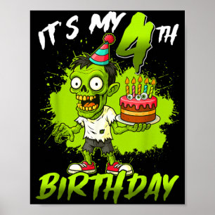 Poster 4e anniversaire zombie 4 ans joyeux Halloween