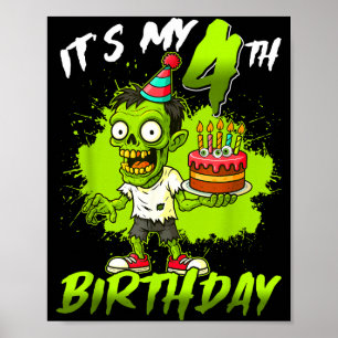 Poster 4e anniversaire zombie 4 ans joyeux halloween