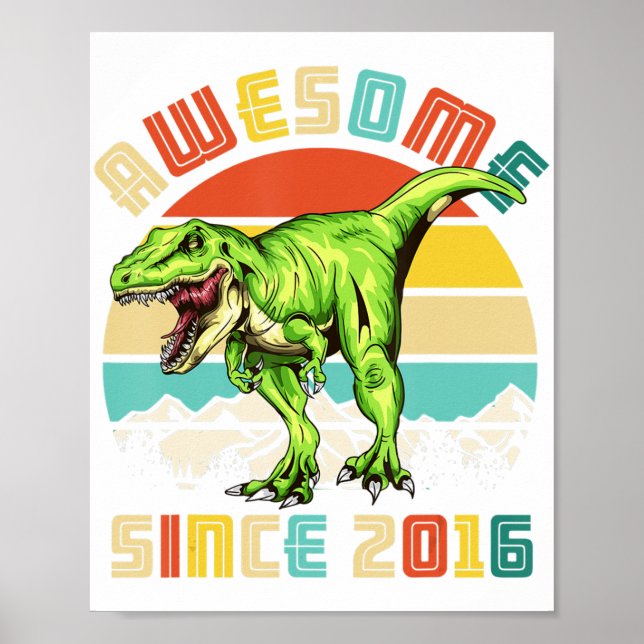 Poster 4th Birthday Dinosaur 4 Year Old Boy Awesome Since (Devant)