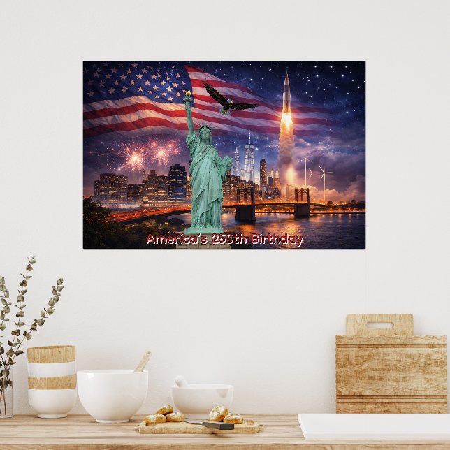 Poster 4th of July USA 250th Statue of Liberty Rocket (Cuisine)
