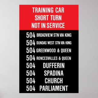 Poster 504 KING streetcar rollsign - CLRV/ALRV