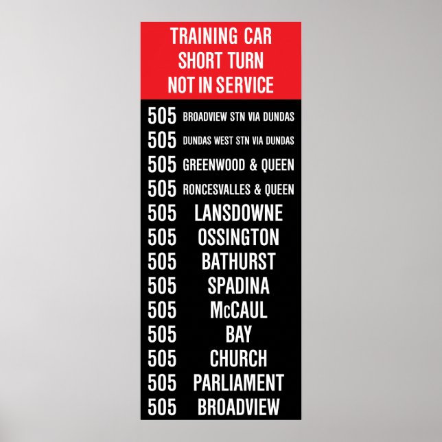 Poster 505 DUNDAS Replica TTC Streetcar Rollsign (Devant)