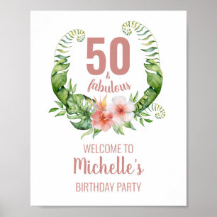 Poster 50 and fabulous blush pink elegant birthday party