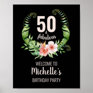 Poster 50 et fabuleuse fête d'anniversaire noire rose vif