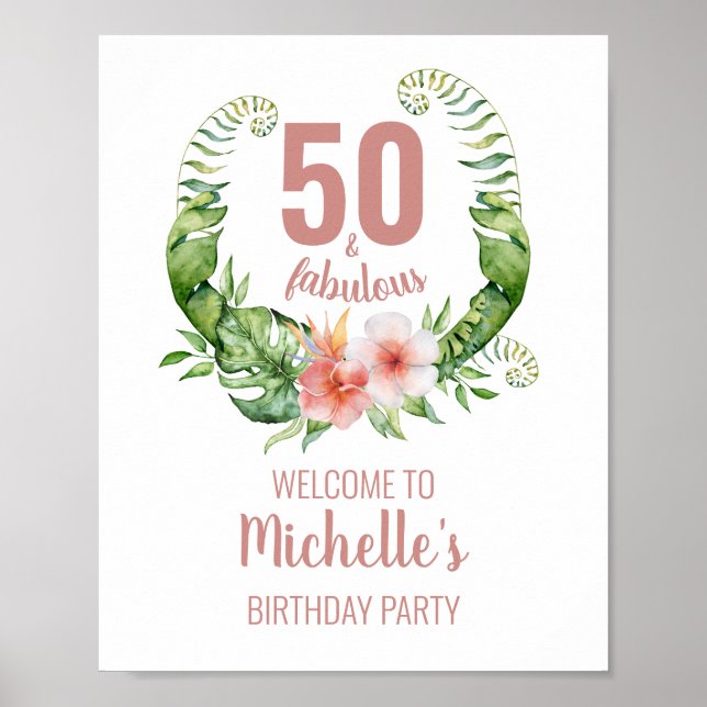 Poster 50 et fabuleux blush rose élégant anniversaire fêt (Devant)