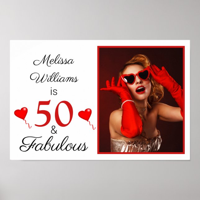 Poster 50 et nom fabuleux Photo Rouge 50e anniversaire Pe (Devant)