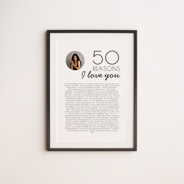 Poster 50 Raisons Je T'Aime Don Pour Jalon Anniversaire (Créateur téléchargé)