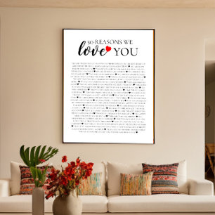 Poster 50 raisons pour lesquelles nous vous aimons cadeau