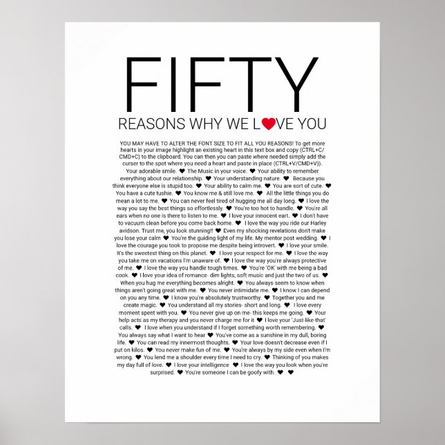 Poster 50 raisons pour lesquelles nous vous aimons vœu de (Devant)