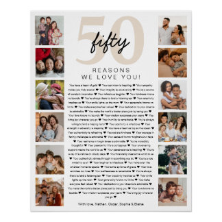 Poster 50 Reasons We Love You Birthday Keepsake Gift