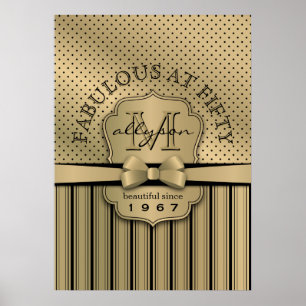Poster 50e anniversaire Champagne Gold Polka Dot Stripes
