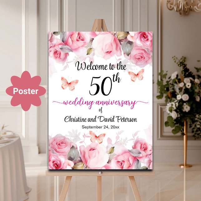 Poster 50e anniversaire de Mariage d'or Blush Roses Bienv (Créateur téléchargé)