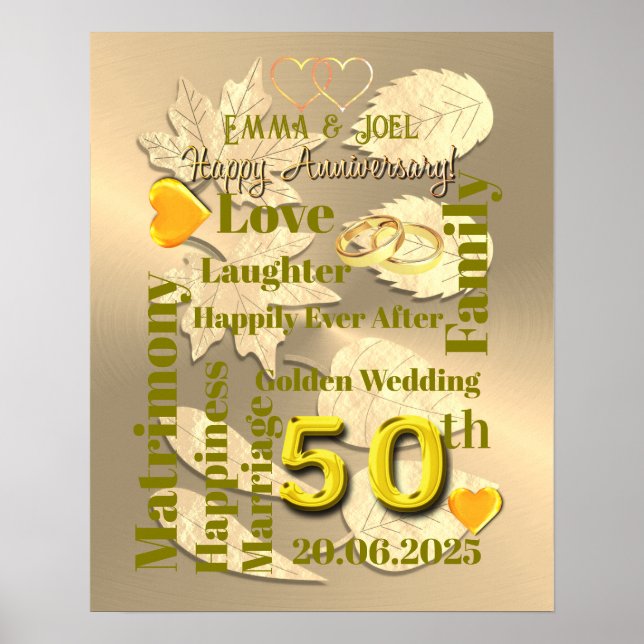 Poster 50e anniversaire de Mariage d'or personnalisé (Devant)