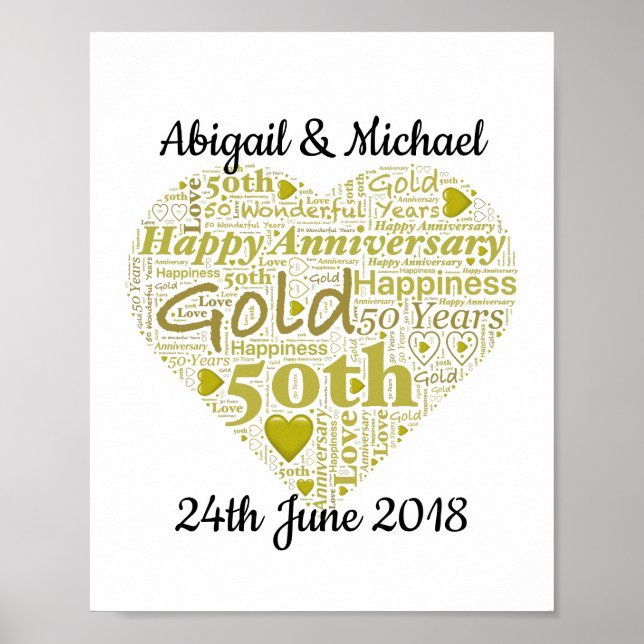 Poster 50e anniversaire du Mariage personnalisé Word Art (Devant)