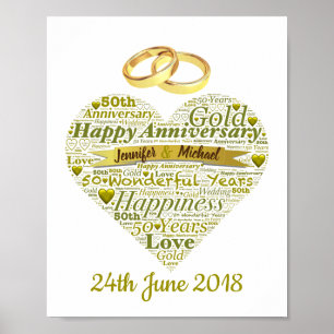Poster 50e anniversaire du Mariage personnalisé Word Art