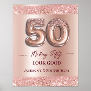 Poster 50e Anniversaire Faire 50 Regarder Bien Rose Doré