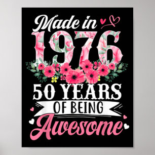 Poster 50e anniversaire Femmes nées en 1976 Floral 50 ans