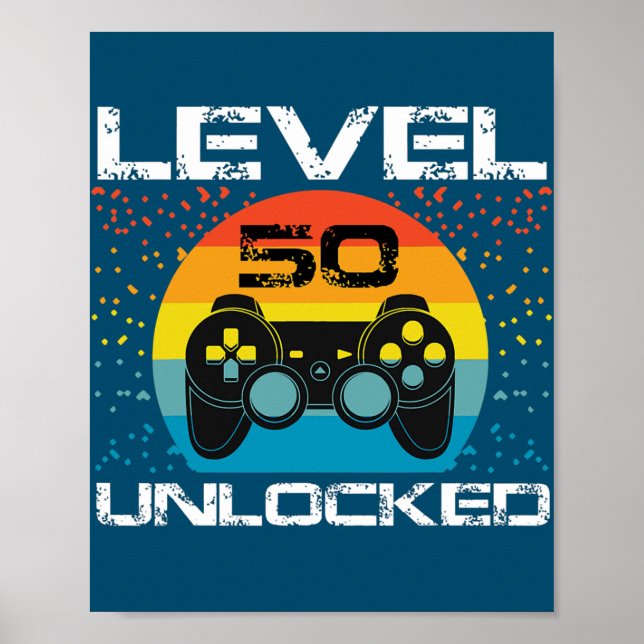 Poster 50e Anniversaire Gamer Party Niveau 50 déverrouill (Devant)