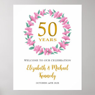 Poster 50e Anniversaire Golden Welcome rose fleurs couron