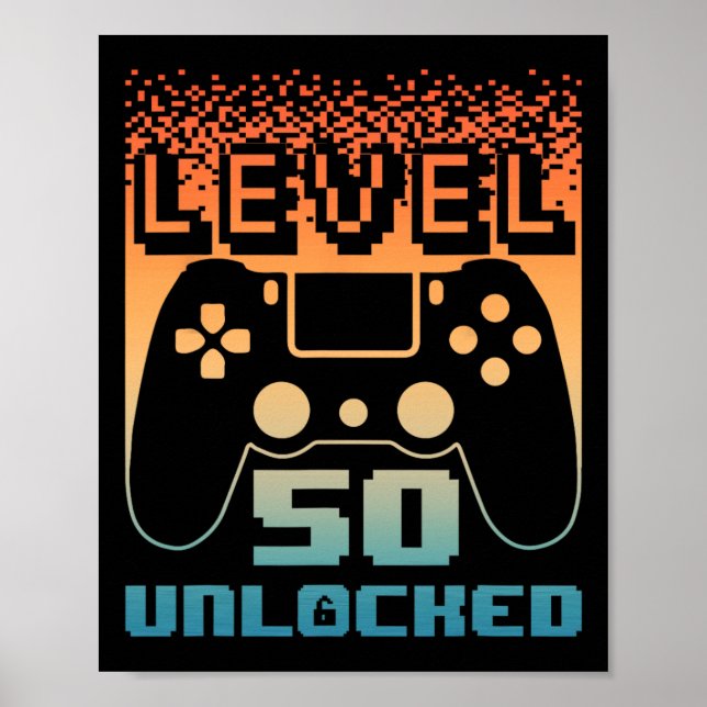 Poster 50e Anniversaire Pour Homme Niveau 50 Jeu Déverrou (Devant)