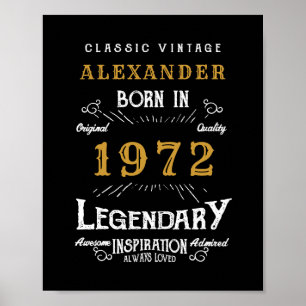 Poster 50th Birthday 1972 Ajouter le nom Legendary Black 