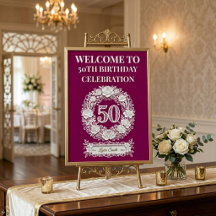 50th Birthday Elegant Papercut Style Welcome Sign