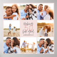 Poster 50th birthday pink girly glitter photo collage