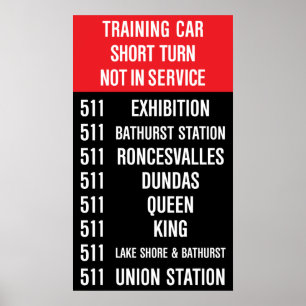 Poster 511 BATHURST Réplique TTC Streetcar Rollsign