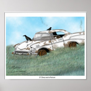 Poster 57 Chevy dehors au pâturage.