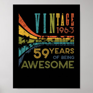 Poster 59 ans Anniversaire Vintage 1963 59e anniversaire