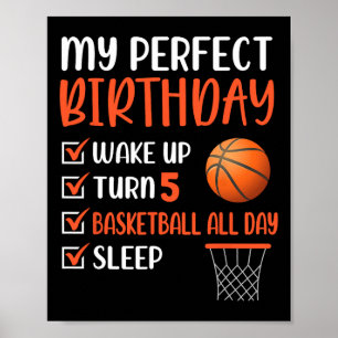 Poster 5 ans Basketball Anniversaire fête 5e garçon Anniv