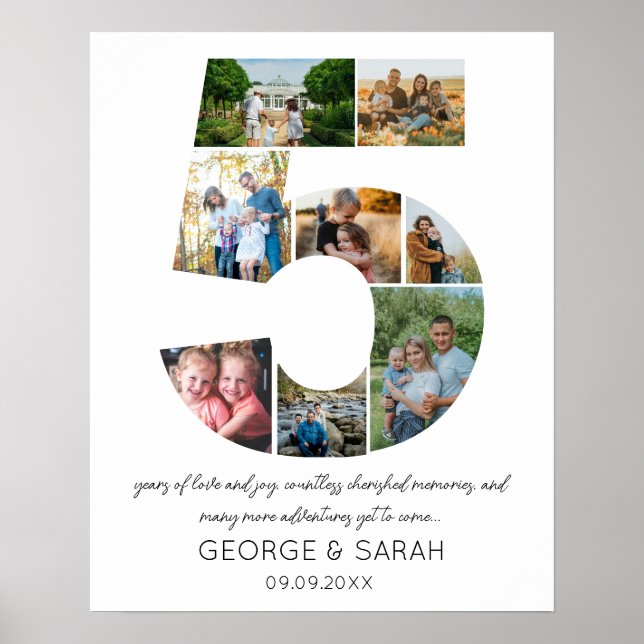 Poster 5 ans Ensemble Photo Collage Anniversaire Mariage (Devant)