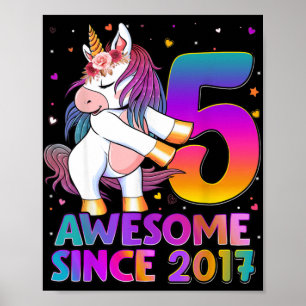 Poster 5 Ans Unicorne Flossant 5e Anniversaire Girl Uni